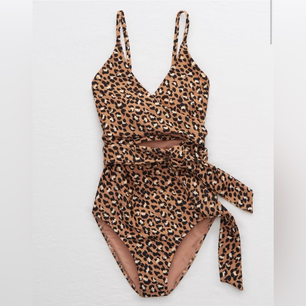 Aerie Leopard Wrap One Piece Swimsuit SZ M